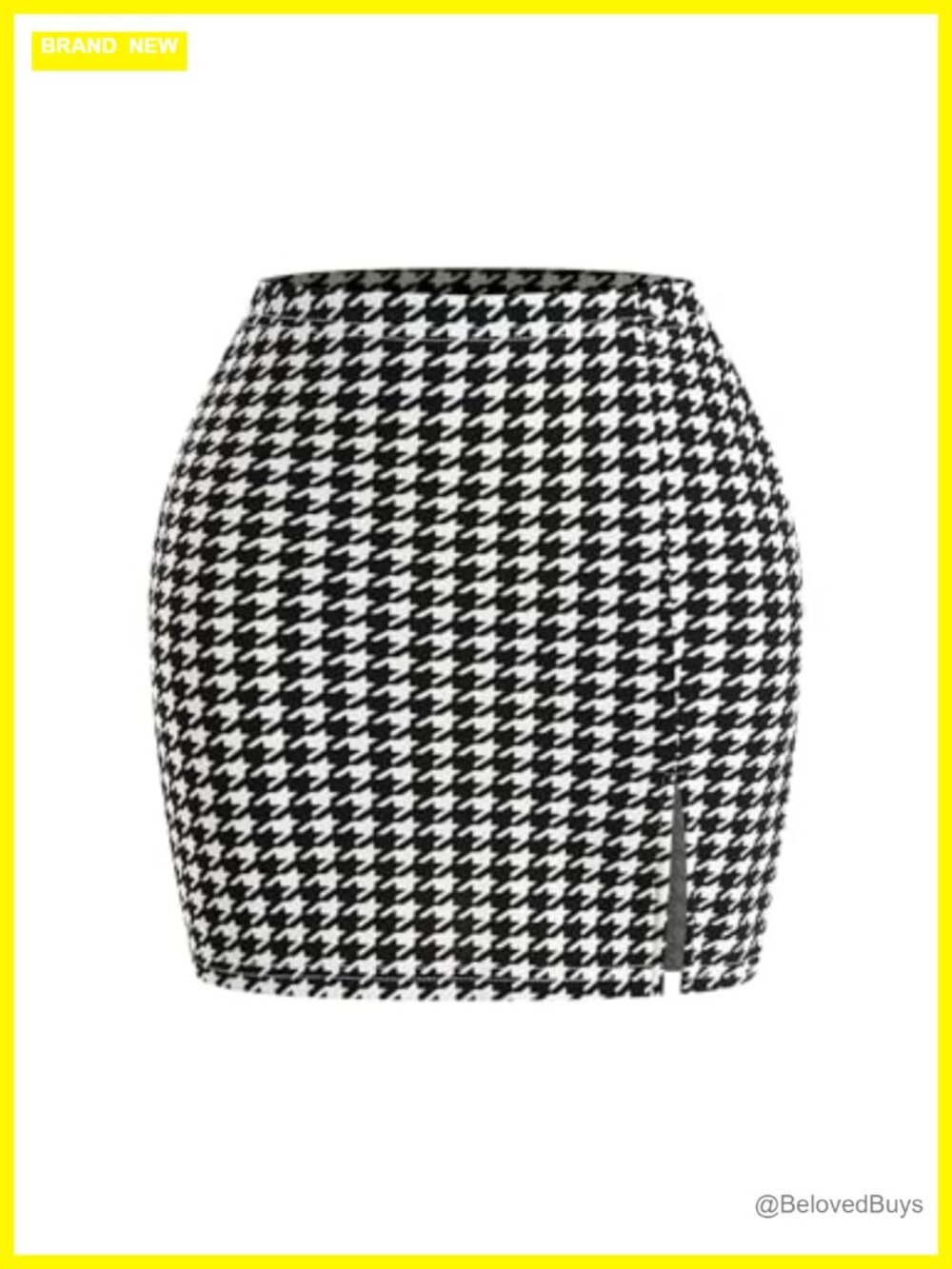 Houndstooth Mini Skirt High Waisted Side Slit Bodycon Pencil